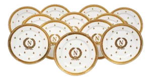 Early 20th Century Limoges Raised Gilt Enameled Napoleonic Plates, Circa 1900 - Set of 12