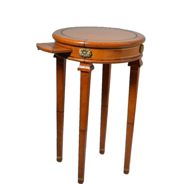 Maitland Smith Style Round Leather Wrapped Brass Gueridon Side Drink Table For Sale - Image 10 of 11