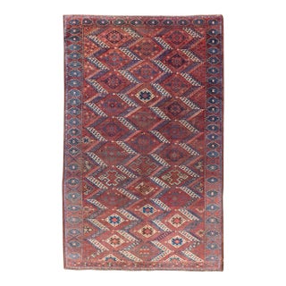 Antique Turkestan Beshir Rug With Deep Red Field and Repeating Diamond Motifs For Sale