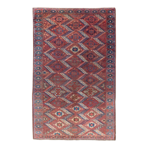 Antique Turkestan Beshir Rug With Deep Red Field and Repeating Diamond Motifs