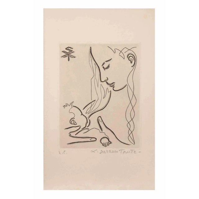 Suzanne Tourte, A Feeding Woman, Etching, 1950s For Sale