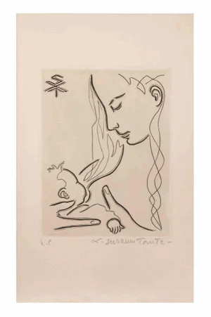 Suzanne Tourte, A Feeding Woman, Etching, 1950s