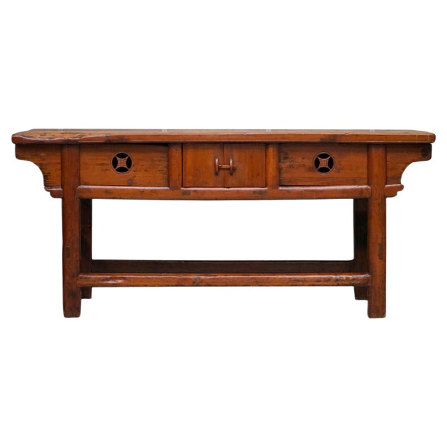 Antique Chinese Temple Altar Sideboard with Cupboards in Solid Teak For Sale