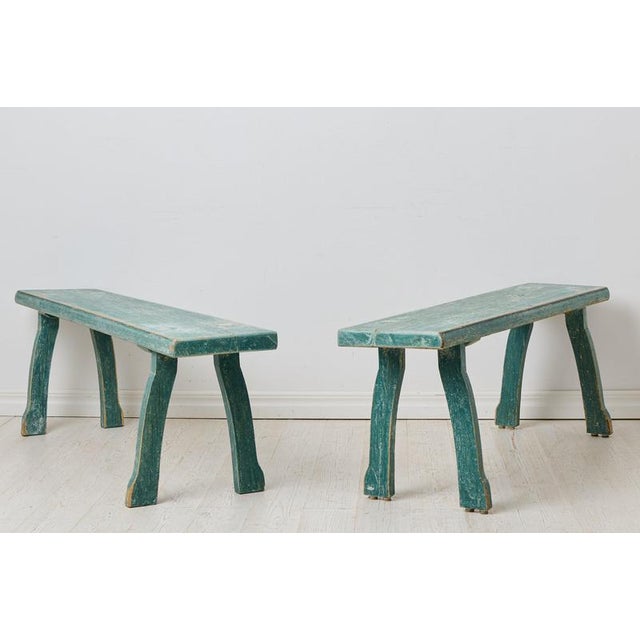 Antique Folk Art Pine Benches with Rococo Style Legs, 1860, Set of 2 For Sale - Image 4 of 10