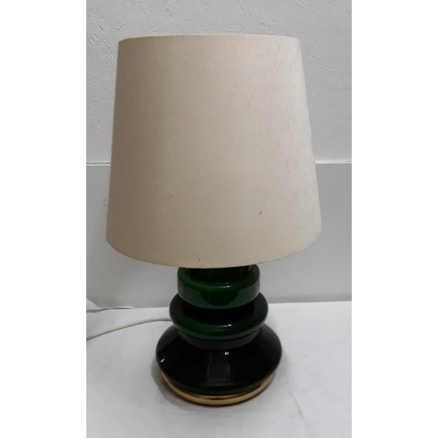 Metal Table Lamp with Green Glass Casing & Beige Wool Shade, 1970s For Sale - Image 7 of 7