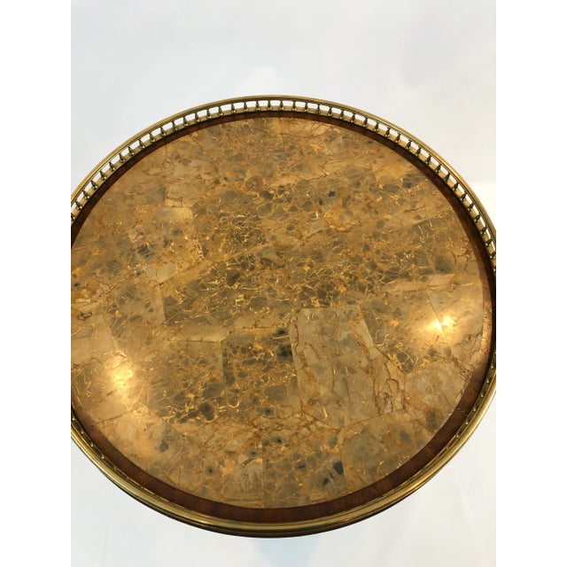 Wood Maitland Smith 3 Drawer Round Side Table With Faux Marble Top For Sale - Image 7 of 12