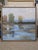Swamp Scenery. Big Landscape Art With a Great Blue Heron Framed with a tan wood floater frame.