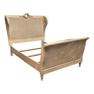 Full Size French Louis XVI Style Caned Bed Frame, Vintage For Sale