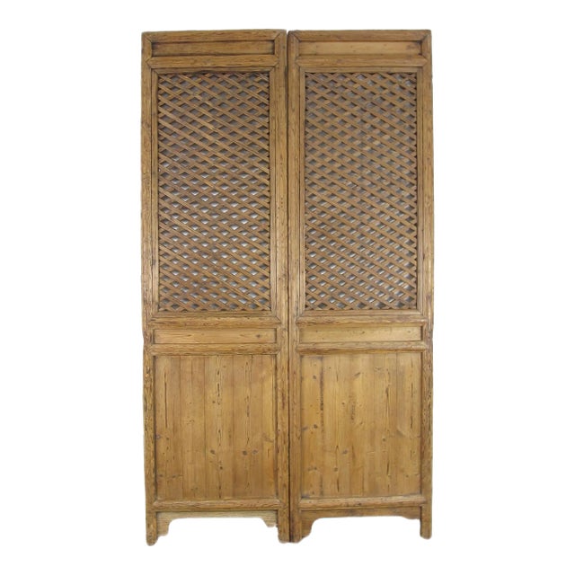 Early 20 Century Antique Chinese Screen Door - a Set of Lattice Screen Panels For Sale