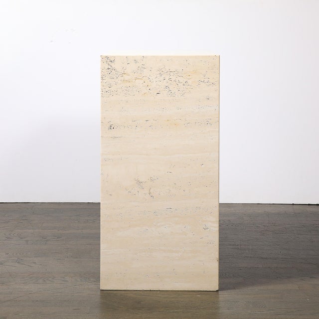 Mid-Century Modernist Rectilinear Minimal Travertine Pedestal For Sale In New York - Image 6 of 11