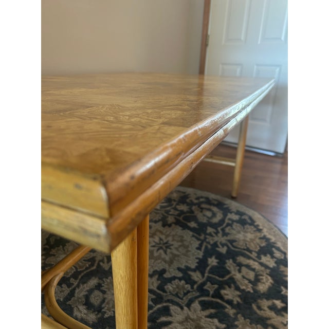Late 20th Century Tessellated Olive Ash Burl and Pencil Reed Dining Table - Organic Modern For Sale - Image 10 of 17