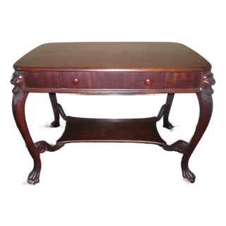 Library Table/Salon Room Table. 1920's Vintage. Carved Ornate Lions Heads For Sale