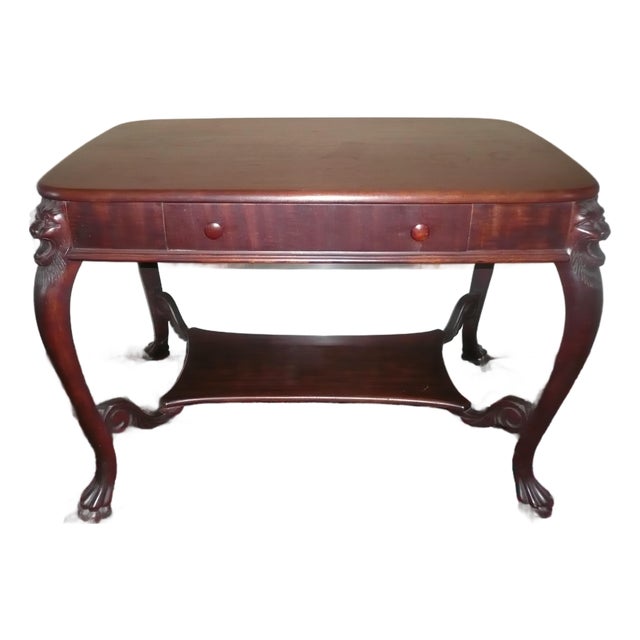 Library Table/Salon Room Table. 1920's Vintage. Carved Ornate Lions Heads For Sale