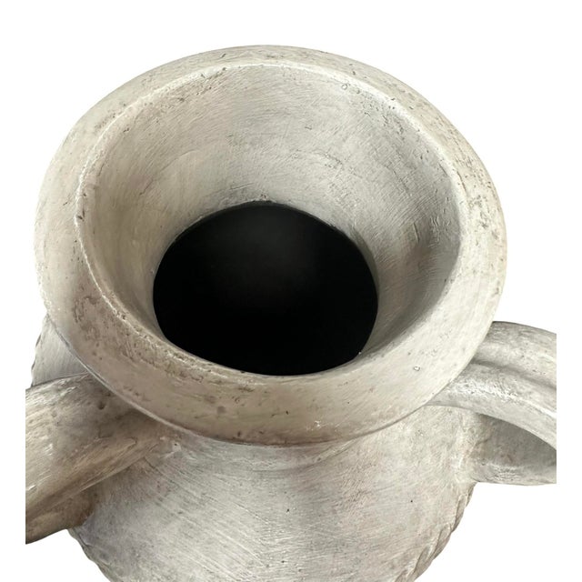 Dove Gray Vintage Amphora-Style Triple Handled Terracotta Vase For Sale - Image 8 of 12