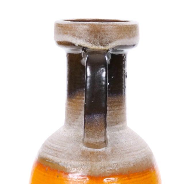 Large Mid-Century West German Porcelain Vase, Orange, Beige & Brown, 18" Tall For Sale - Image 10 of 11