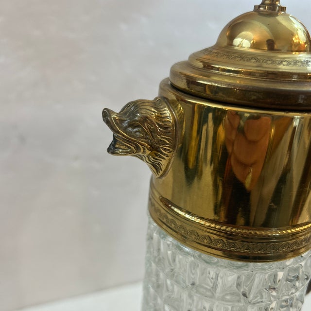 Vintage Art Deco Brick Pattern Crystal and Brass Claret Wine Pitcher/ Ewer Circa 1930s For Sale - Image 4 of 12