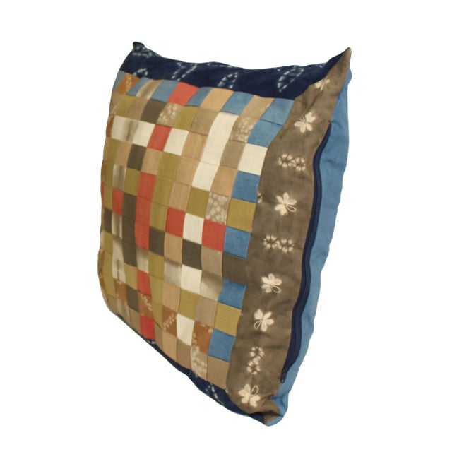 Abstract Blue MIX Color Square Shape Checker Fabric Couch Sofa Cushion For Sale - Image 3 of 7