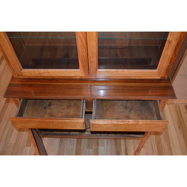 Mid-Century Modern 1980s Custom Walnut Two-Piece China / Display Cabinet For Sale - Image 3 of 5