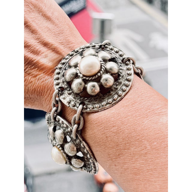 Vintage French Floral Medallion Bracelet, Attributed to Chanel, Acquired in Paris For Sale - Image 12 of 13