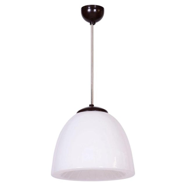 White Mid-Century Modern Pendant Light in Chrome and Steel with Opal Glass, Czech, 1960s For Sale - Image 8 of 8