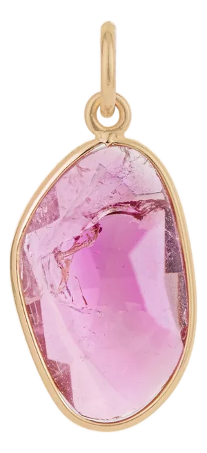 Raw-Cut Bezel Set 3.29ct Pink Tourmaline Slice Pendant in 14k Yellow Gold
