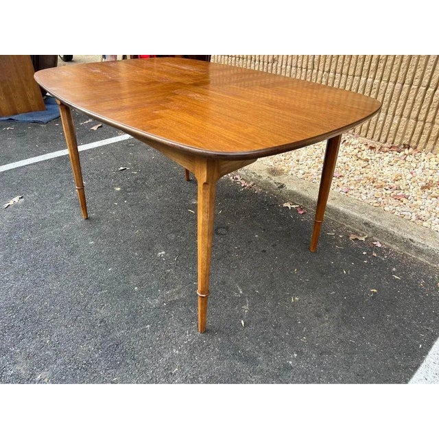 Wood Mid Century Modern Walnut Dining Table With Leaf. 1960s. For Sale - Image 7 of 10