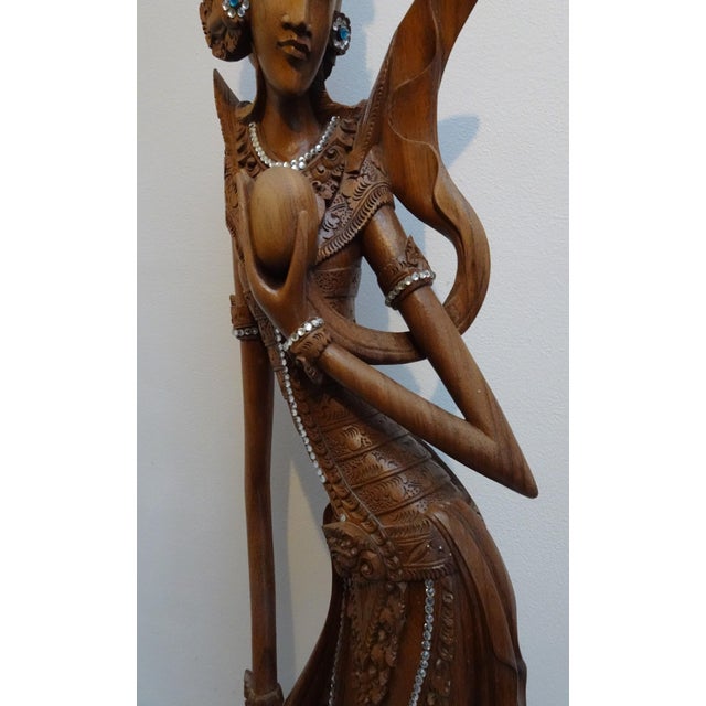 Large Balinese Hand-Carved Coromandel Wooden Sculpture of Dancer, Indonesia, 1920s-1940s For Sale - Image 13 of 18