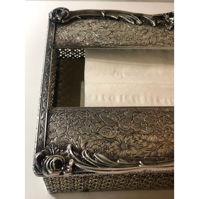 1940s Silverplate Repoussé Tissue Box Cover For Sale - Image 9 of 12