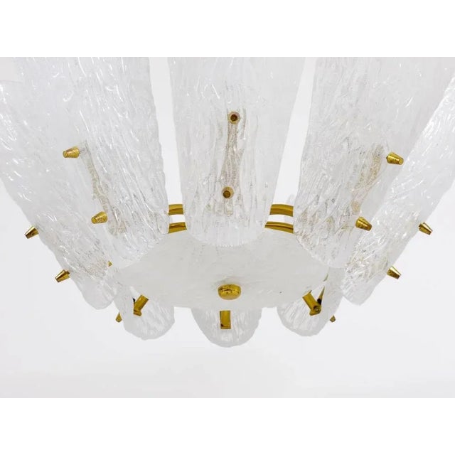1950s Mid-Century Brass Chandelier with White Textured Glass Lamp Shades attributed to J. T. Kalmar for Kalmar, 1950s For Sale - Image 5 of 11