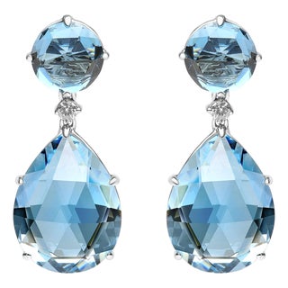 18K White Gold 1/5 Cttw Diamond with Round London Blue Topaz and 20 x 15mm Pear Cut Sky Blue Topaz Gemstone Dangle Earring(G-H Color, SI1-SI2 Clarity) For Sale