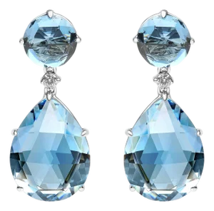 18K White Gold 1/5 Cttw Diamond with Round London Blue Topaz and 20 x 15mm Pear Cut Sky Blue Topaz Gemstone Dangle Earring(G-H Color, SI1-SI2 Clarity)