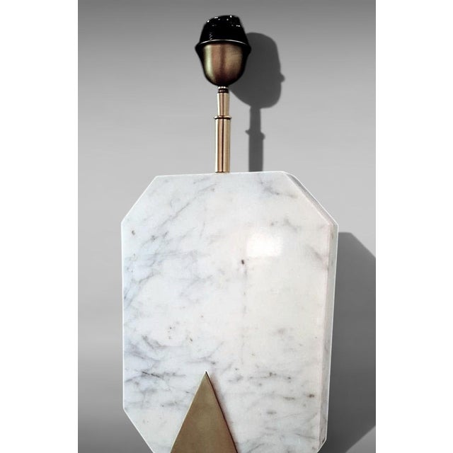 White Italian Carrara Statuario White Marble and Brass Table Lamp For Sale - Image 8 of 18