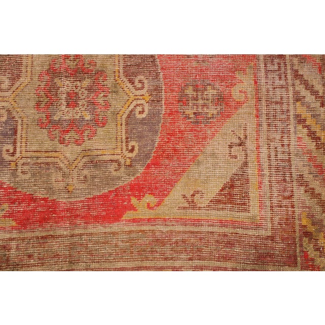 Rug & Kilim Antique Khotan Traditional Red and Yellow Wool Rug With Medallion Style For Sale - Image 4 of 9