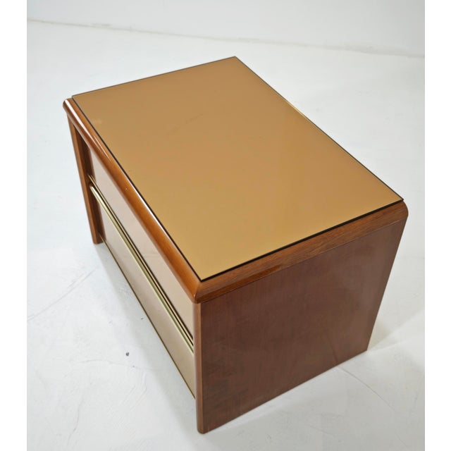 Vintage Bedside Tables in Wood and Bronzed Mirrored Glass, 1970s, Set of 2 For Sale - Image 4 of 18