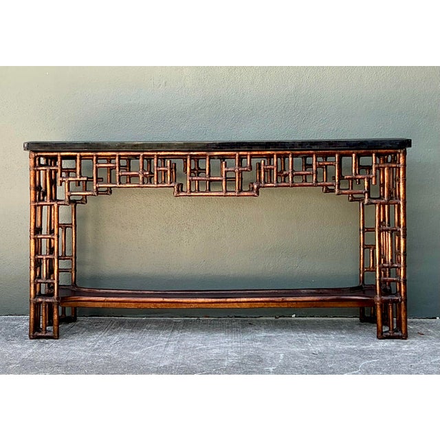 Black Vintage Lexington Fretwork Rattan Console Table For Sale - Image 8 of 12