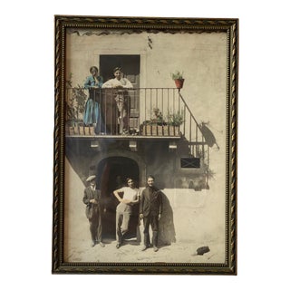 Antique Hand-Colored Mediterranean Group Photo, Circa Early 20th Century For Sale