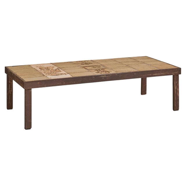 Mid-Century Modern French Ceramic Tile Coffee Table with Bird Motif by Roger Capron, 1960s For Sale - Image 3 of 13