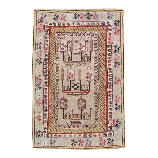 Galerie Shabab Collection Early 20th Century Turkish Ghiordes Small Rug With Shades of Grey-Blue, Purple, and Beige For Sale