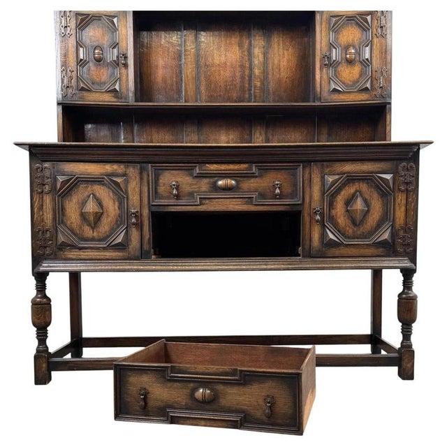 Antique Early 20th Century English Jacobean Revival Oak Dresser For Sale - Image 3 of 13