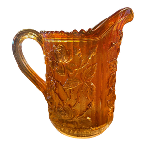 1930s Carnival Glass Pitcher Marigold Rose by Imperial Glass Company