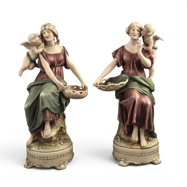 Bohemia Art Nouveau Ceramic Figures by H. Schubert for Royal Dux, 1890s, Set of 2 For Sale - Image 13 of 13