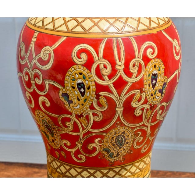 Red Vintage Japenese Kutani Red Ginger Jar Table Lamp For Sale - Image 8 of 11
