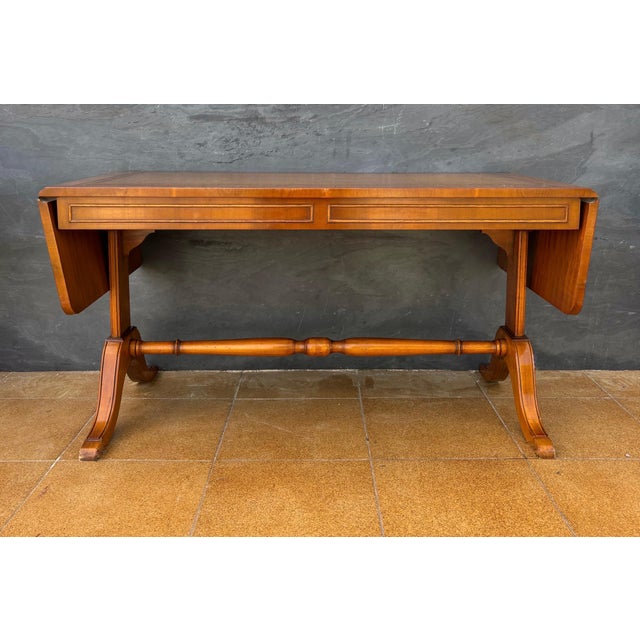 1950s Spanish Drop-Leaf Writing Table with Leather Top, Mid-20th Century For Sale - Image 5 of 10