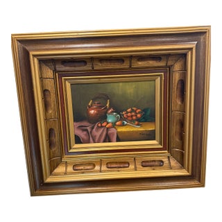 Mid-Century Still Life Oil Paintings Signed Kance in Carved Gilt Wooden Frames - A Pair For Sale