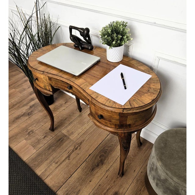 Vintage Italian Kidney Shaped Desk in Walnut, 1940s For Sale - Image 4 of 10