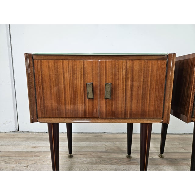 Vintage Walnut Clad Nightstands with Glass Tops, 1960s, Set of 2 For Sale - Image 13 of 18