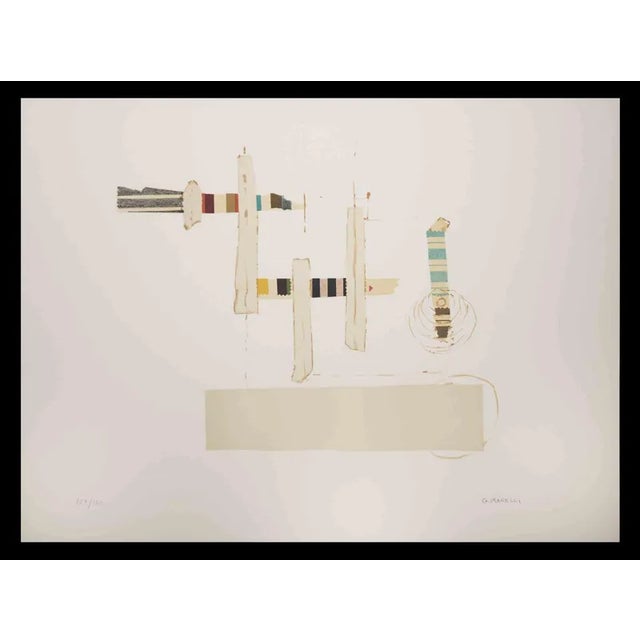 Totem is a lithograph, realized by Guido Marelli in the 1970s. Hand-signed on the bottom right. Numbered on the bottom...