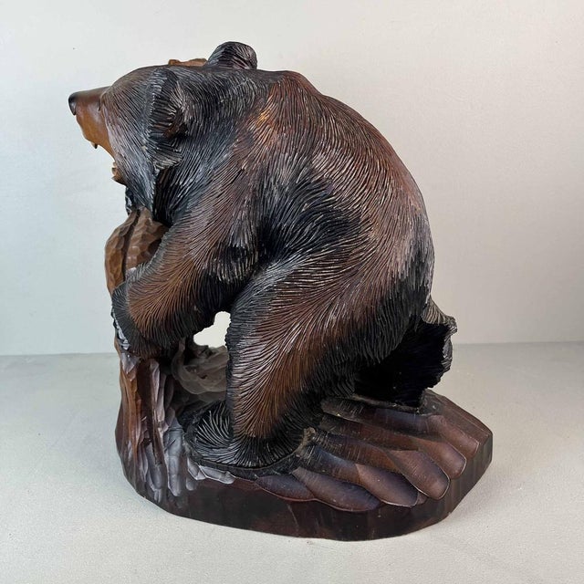 Hokkaido Kibori Kuma Bear Carving in Wood, Japan, 1950s For Sale - Image 6 of 16