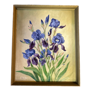 1970’s Original Impressionist Purple Irises Still Life Painting