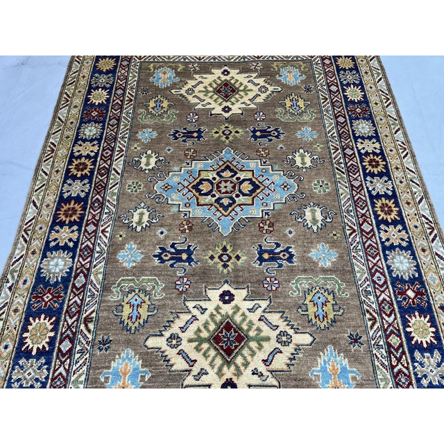 Brown and Navy Kazak Style Tribal Area Rug With Medallions, 5' X 7'7" For Sale - Image 13 of 15